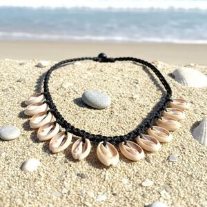 Vintage Cowrie Shell Choker Necklace with Braided Cord Loop Button Closure